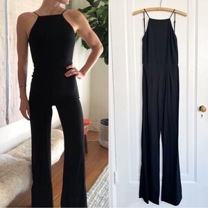 Reformation • black high neck jumpsuit wide leg open back backless strappy